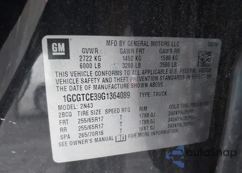 2016 Chevrolet Colorado Lt z USA, uszkodzony, nr VIN 1GCGTCE39G1364089